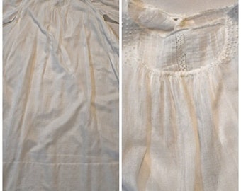 Antique Soft White Cotton Baby Gown With Hand Embroidered Bodice 3 to 6 Months