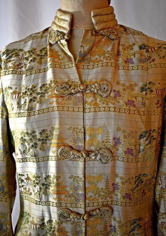 Vintage 1940s Asian Style Jacket or Tunic Pale Gol