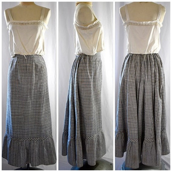 Antique 1900 Gibson Girl Red and Navy Plaid Linen