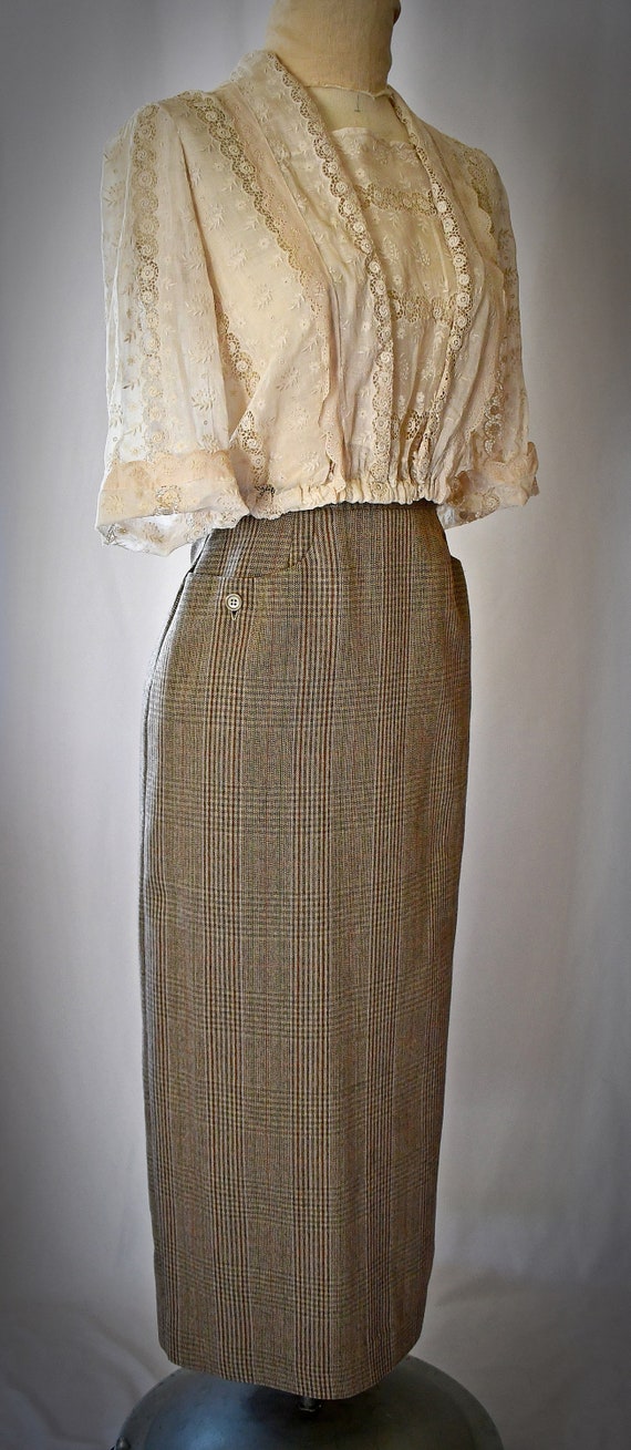 Vintage 1990s Brown and Ivory Plaid Long Slim Midi