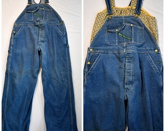 Vintage Mens or Womens Blue Denim Overalls Work Wear Coveralls Key Imperial 38 Inch Waist/30 Inch Inseam