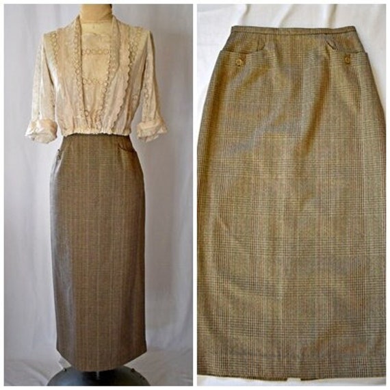 Vintage 1990s Brown and Ivory Plaid Long Slim Mid… - image 3