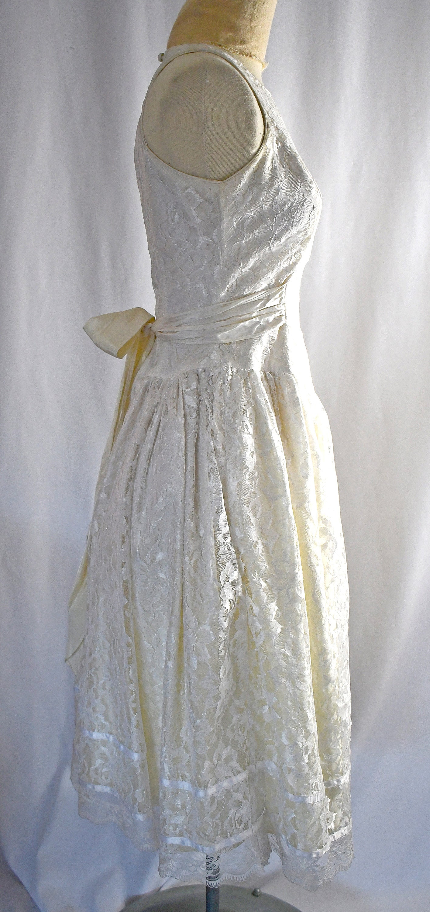 Vintage 1980s Ivory Lace Halter Neck Full Skirt Open Back Prom | Etsy