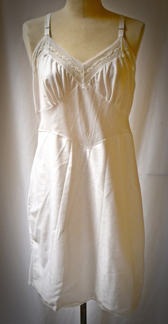 Vintage 1970s White Cotton Dress Slip With Sheer C