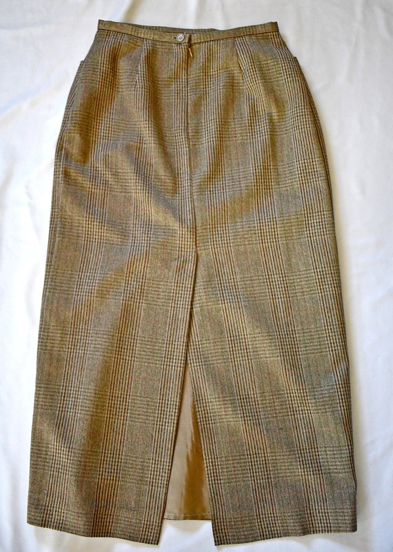 Vintage 1990s Brown and Ivory Plaid Long Slim Mid… - image 9