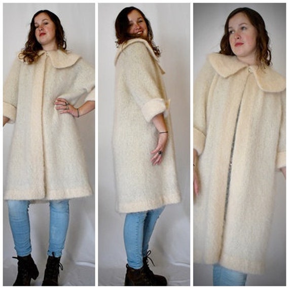 Vintage 1950s Ivory Mohair Sweater Coat Bust to 46