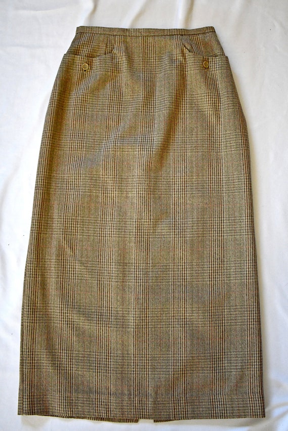 Vintage 1990s Brown and Ivory Plaid Long Slim Mid… - image 7