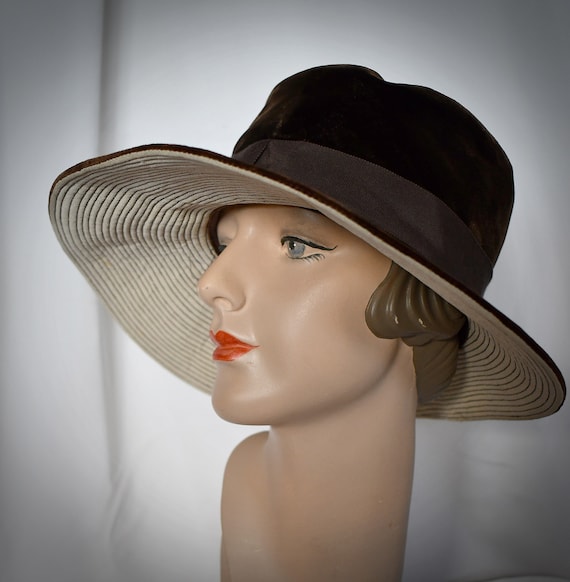 Vintage 1950s Deep Brown Velvet Bucket Hat Cloche… - image 8