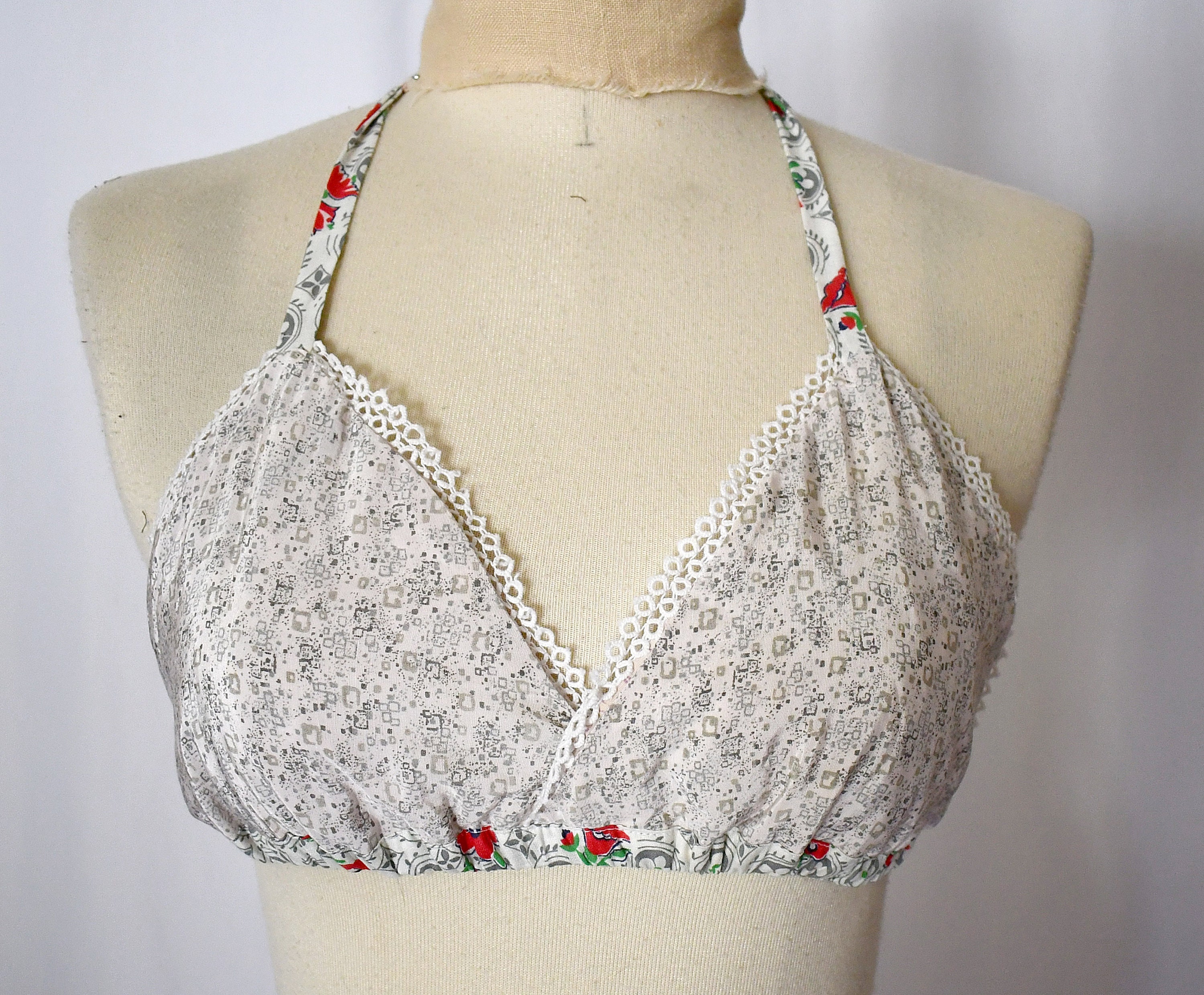 Triangle Bra Bralette Made of Vintage Antique Cotton Patchwork | Etsy