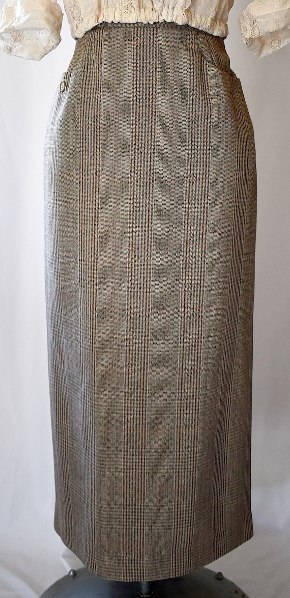 Vintage 1990s Brown and Ivory Plaid Long Slim Mid… - image 4