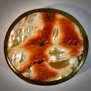 Vintage 1970s Beautiful Large Heavy Abalone Shell and Brass Belt Buckle 2 3/4 Inches Hand Made Artisan Southwestern