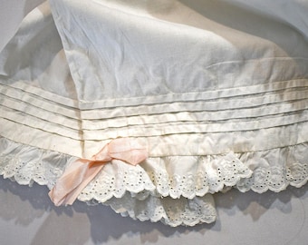 Antique 1900s White Cotton Child's Toddler's Doll Bloomers Pin Tucks Hand Embroidered Eyelet Lace 21 Inch Waist Size 4