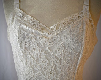 Vintage 1960s Ivory Lace Bodice With Black Skirt Dress Slip 36 Inch Bust