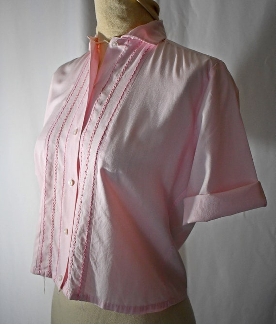 Vintage 1960s Pale Pink Cotton Short Sleeve Schoo… - image 4