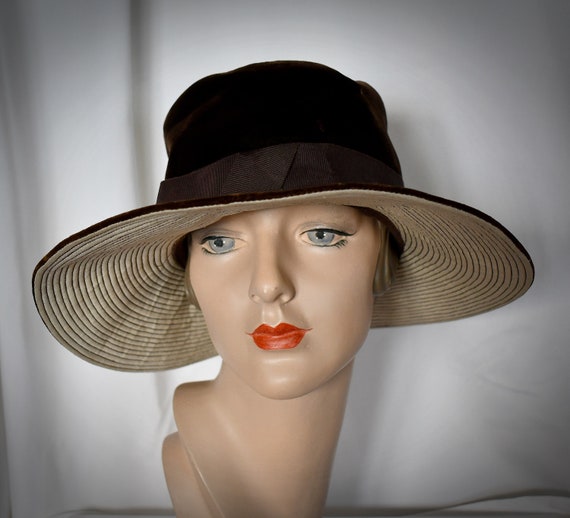 Vintage 1950s Deep Brown Velvet Bucket Hat Cloche… - image 2