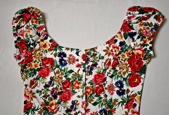 Vintage 1980s Cotton Knit Pink Navy Green Floral … - image 3