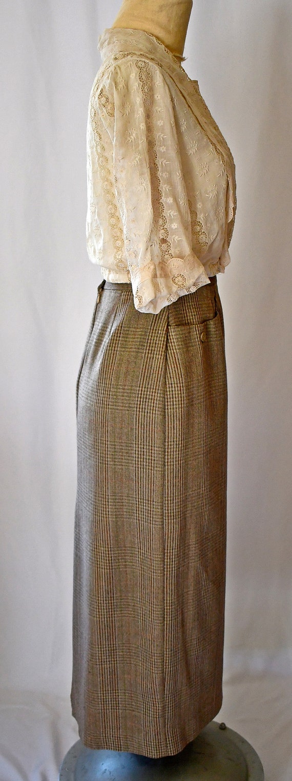 Vintage 1990s Brown and Ivory Plaid Long Slim Mid… - image 5