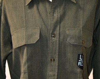 ダメージ加工 ヴィンテージ 1950 年代 米軍 コットン カーキ シャツ 