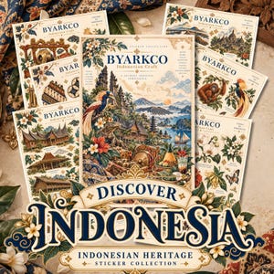 Indonesian Watercolor Stickers, Printable PNG Digital Download, 9-Themed Sticker Collection