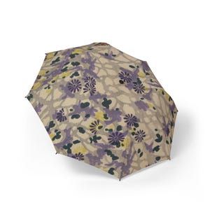 Japanese Folding Umbrella  Elegant Chiyogami Floral Design   Auto-Open Compact Umbrella for Women & Gift