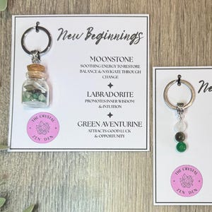 PERSONALISED New Beginnings keyring. Crystal gift NEW BEGINNINGS. Crystals for new beginnings/ good luck / success / courage / Custom gift.