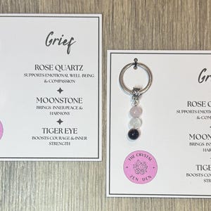 PERSONALISED Grief  keyring. Crystal gift GRIEF. Crystals for grief / good luck / new beginnings / success. CUSTOM gift. Healing & spiritual