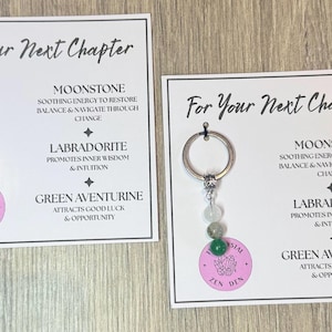 PERSONALISED For Your Next Chapter  keyring. Crystal gift Next CHAPTER. Crystals for anixiety / good luck / new beginnings. CUSTOM gift