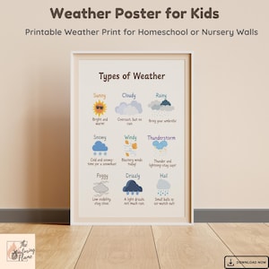 Tabla meteorológica para niños pequeños inspirada en Montessori, arte mural para aprendizaje preescolar, decoración para el hogar, impresión educativa para niños, póster bonito