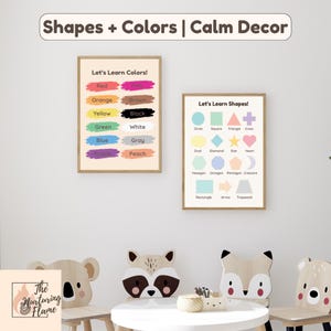 Pósteres de formas y colores pastel inspirados en Montessori, gráficos de aprendizaje para la educación en casa, decoración tranquila para el aula infantil, arte mural educativo