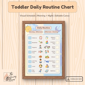Toddler Daily Routine Chart | Visual Schedule for Kids | Morning to Bedtime Routine | Printable Chart | Chore & Task Tracker