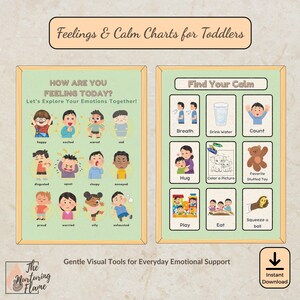 Tableau des émotions et affiche de calme pour tout-petit, tableau des sentiments imprimable pour les enfants, régulation des émotions, décoration de coin calme en vert pastel