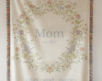 子供の名前が入ったママのためのパーソナライズされたブランケット ママへの母の日ギフト 花のギフト 感傷的なギフト ママの誕生日プレゼント カスタムファミリーブランケット