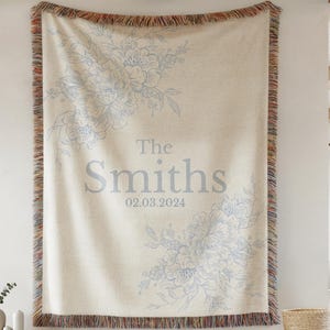 Personalized Throw Couples Blanket with Names wedding present bridal shower Gift for Newlyweds Cotton Anniversary Gift Engagement Gift