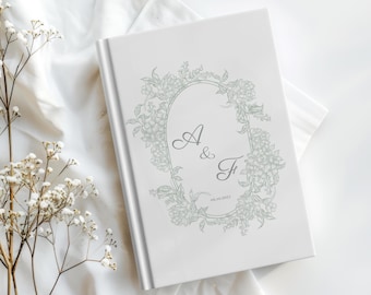 Initialen boek huwelijksgelofte, aangepast trouwdagboek, elegante bloemen aandenken voor bruid en bruidegom, boek gepersonaliseerde zijn en haar geloften