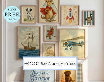 Boys Nursery Art Prints: Vintage Adventure, Sports Theme (Digital Download Bundle)