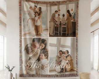 CUSTOM Photo Blanket Personalized Photo Woven Cotton Throw Custom Blanket with Picture Blanket For Family Memory Mom Grandma Made in the USA