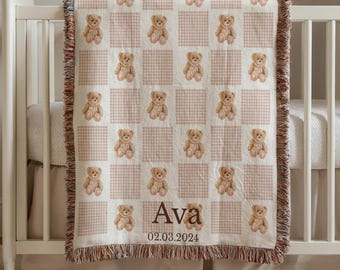 Personalized Teddy Bear Baby Blanket Teddy Bear Nursery Decor Baby Shower Gift Teddy Bear Name Blanket Custom Baby Blanket Keepsake Gift