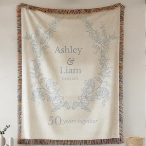 Cotton Anniversary Personalized Throw Blanket with Names Couples Blanket Anniversary Gift for Couple Keepsake Gift Wife Anniversary Gifts