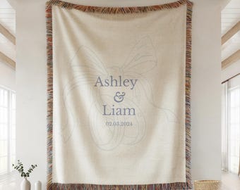 Personalized Wedding Blanket with Names and Date – Custom Couples Throw Bow Design – Bridal Shower Gift, Anniversary or Engagement Keepsake