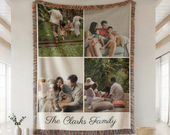 CUSTOM COLLAGE Photo Blanket Personalized Photo Woven Cotton Throw Custom Blanket with Picture Blanket Made in the USA