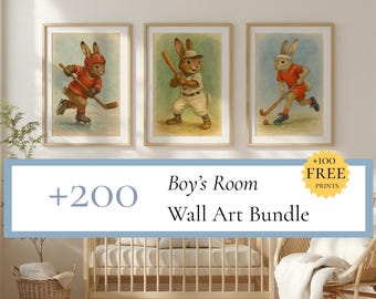 Boys Nursery Art Prints: Vintage Adventure, Sports Themes (Digital Download, 300 Files)