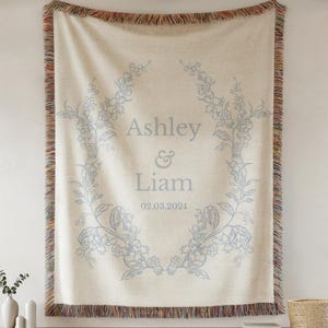 Personalized Throw Couples Blanket with Names Wedding Present Bridal Shower Gift for Newlyweds Cotton Anniversary Gift Engagement Gift