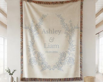 Manta personalizada para parejas con nombres, regalo de boda, regalo de despedida de soltera para recién casados, regalo de aniversario de algodón, regalo de compromiso