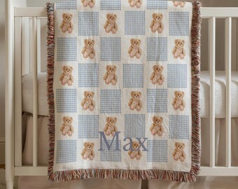 Personalized Teddy Bear Baby Blanket Teddy Bear Nursery Decor Baby Shower Gift Teddy Bear Name Blanket Custom Baby Blanket Keepsake Gift