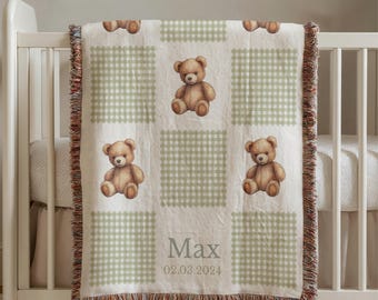 Personalized Teddy Bear Baby Blanket Teddy Bear Nursery Decor Baby Shower Gift Teddy Bear Name Blanket Custom Baby Blanket Keepsake Gift