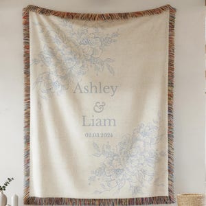 Personalized Throw Couples Blanket with Names wedding present bridal shower Gift for Newlyweds Cotton Anniversary Gift Engagement Gift