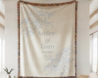 Personalized Throw Couples Blanket with Names wedding present bridal shower Gift for Newlyweds Cotton Anniversary Gift Engagement Gift