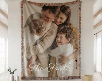CUSTOM Photo Blanket Personalized Photo Woven Cotton Throw Custom Blanket with Picture Blanket For Family Memory Mom Grandma Made in the USA