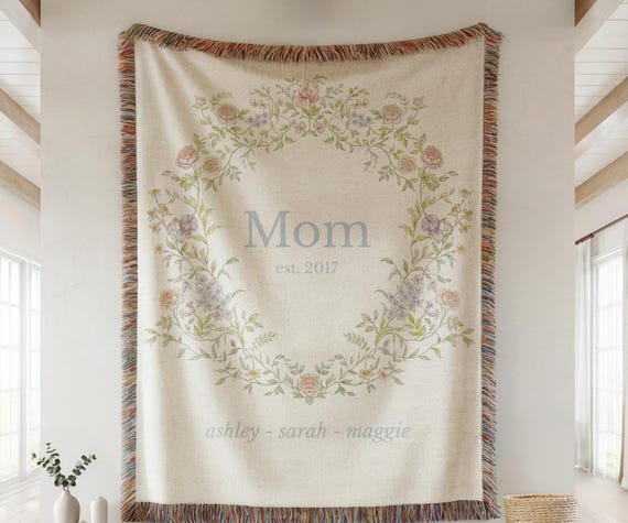 Personalized Blanket for Mom with Kids Names Mothersday Gift for Mom Floral Gift Sentimental Gift Mom Birthday Gift Custom Family Blanket