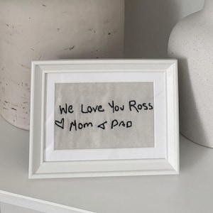 Art de broderie manuscrite personnalisé - Cadeau souvenir encadré personnalisé - Commémoration, vœux, notes d'amour ou écriture pour enfants